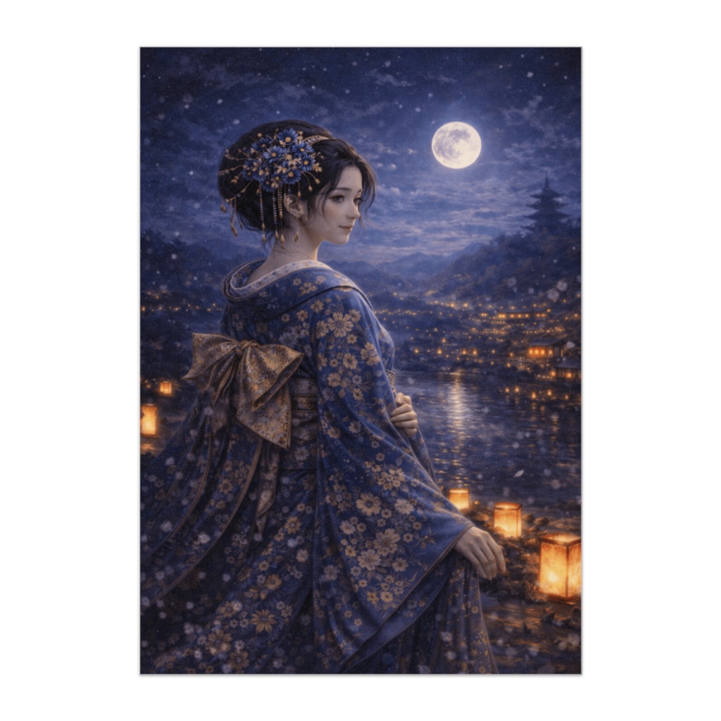 宵灯(よいあかり) ― 月と灯籠の和装美人