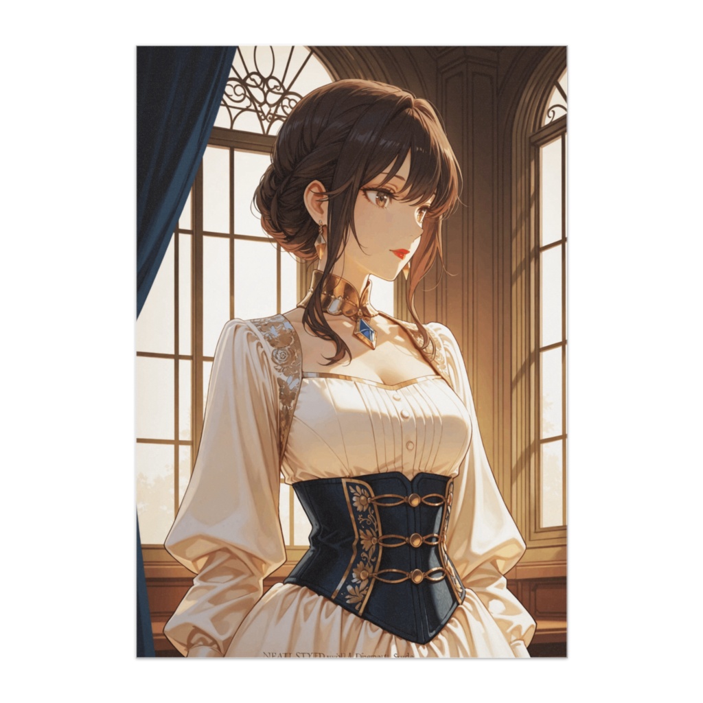 夕光に佇むヴィクトリアン・レディ ― アイボリー×ブラック コルセットドレス