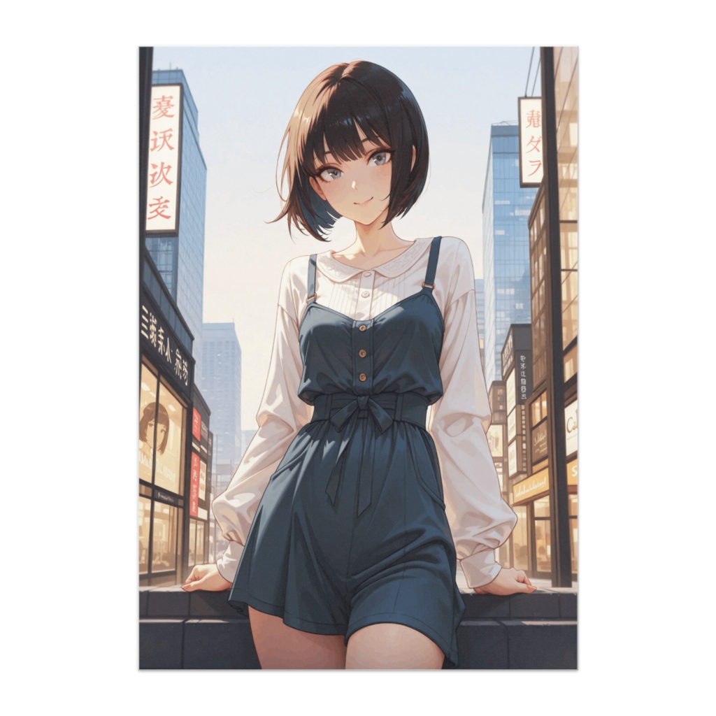 街角に映える青 ― 知的で爽やかなカジュアルスタイル