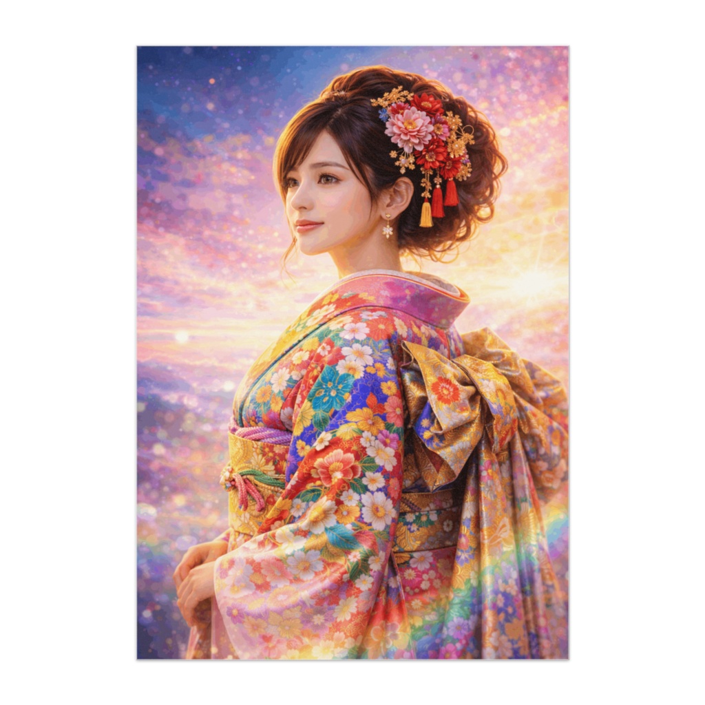 未来へ ― カラフル振袖の希望アートポスター