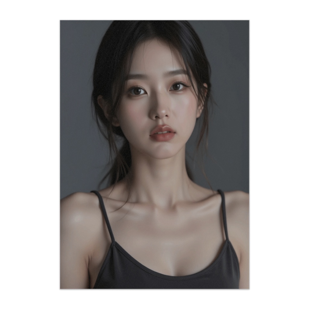 静かな視線 ― グレイ背景のリアルビューティーポートレート