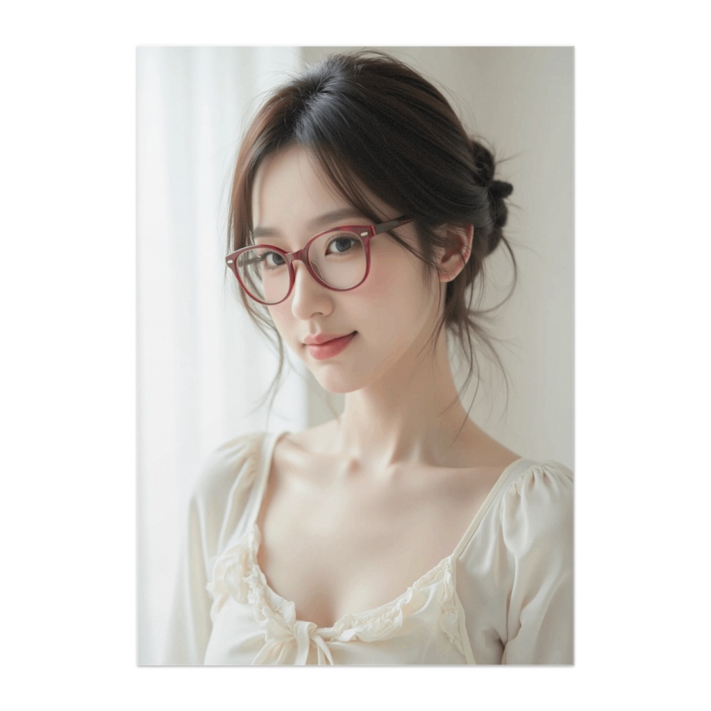 赤縁メガネとシニョン 上品で知的なひととき