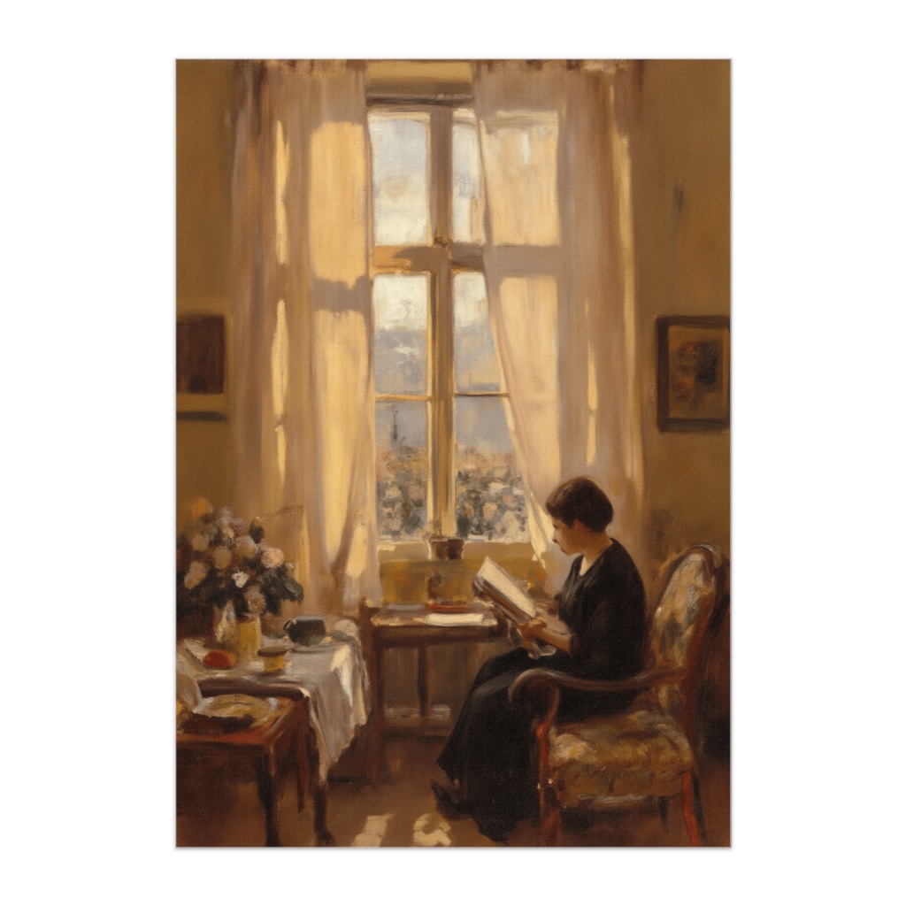 窓辺で本を読む午後