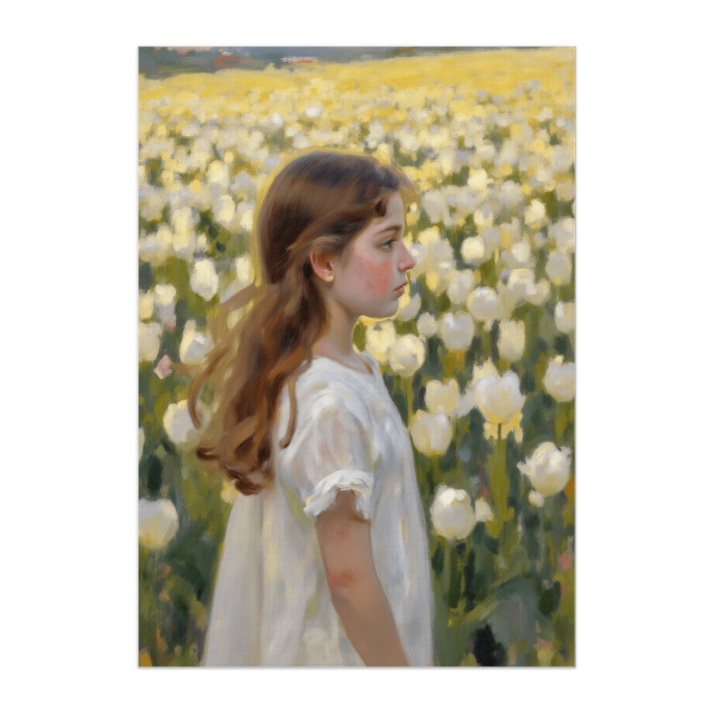 白い花畑の横顔 ― 静かな午後の少女