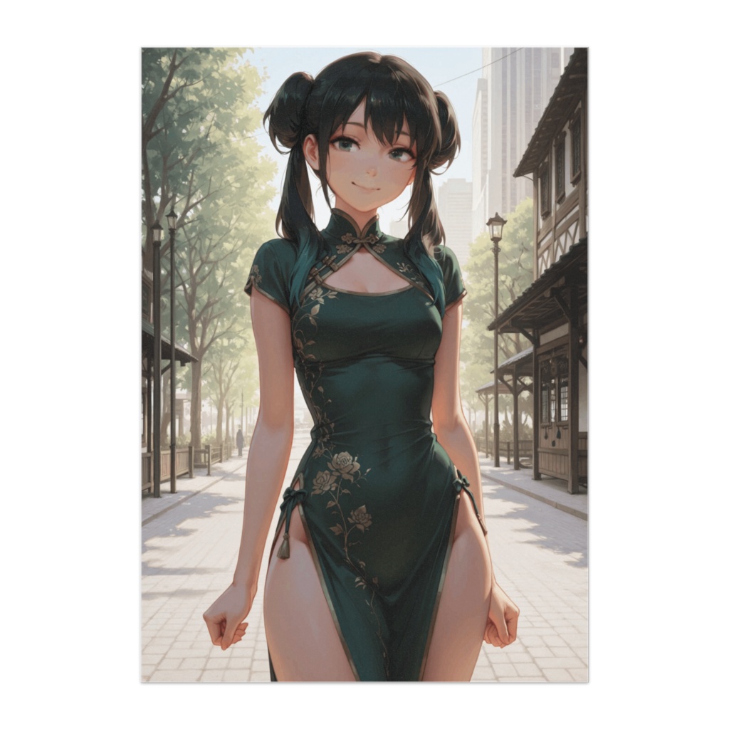 木漏れ日のディープグリーン・チャイナドレス