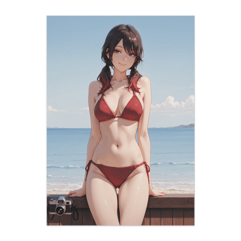 夏の海辺 ― 赤ビキニの静かなまなざし