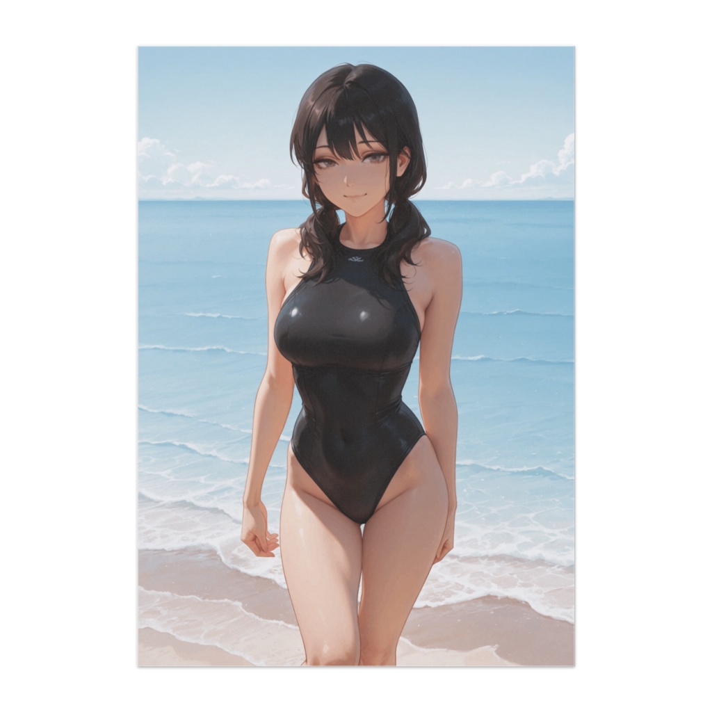 静かな波音 ― 黒のワンピース水着