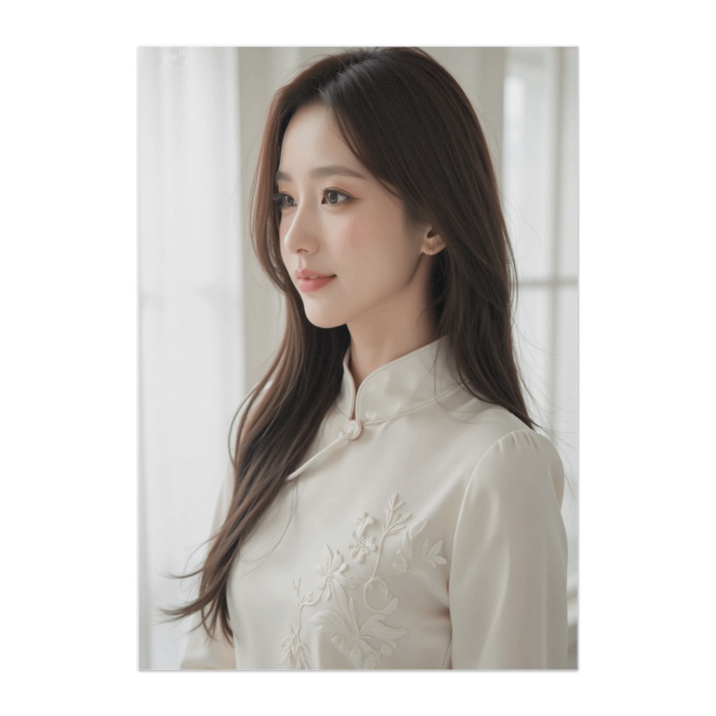 やわらかな光に包まれるチャイナドレスの女性