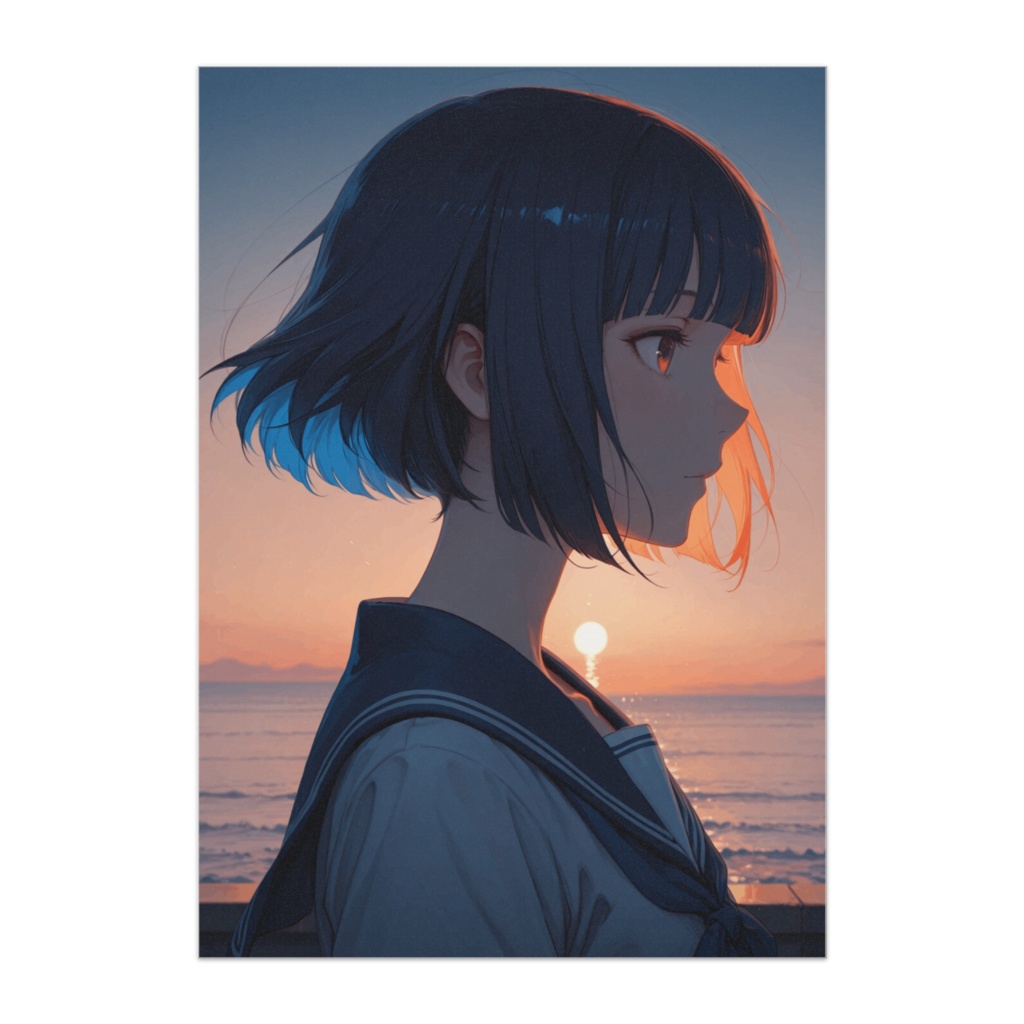 夕映えの横顔 ― 静かな海と少女 ―