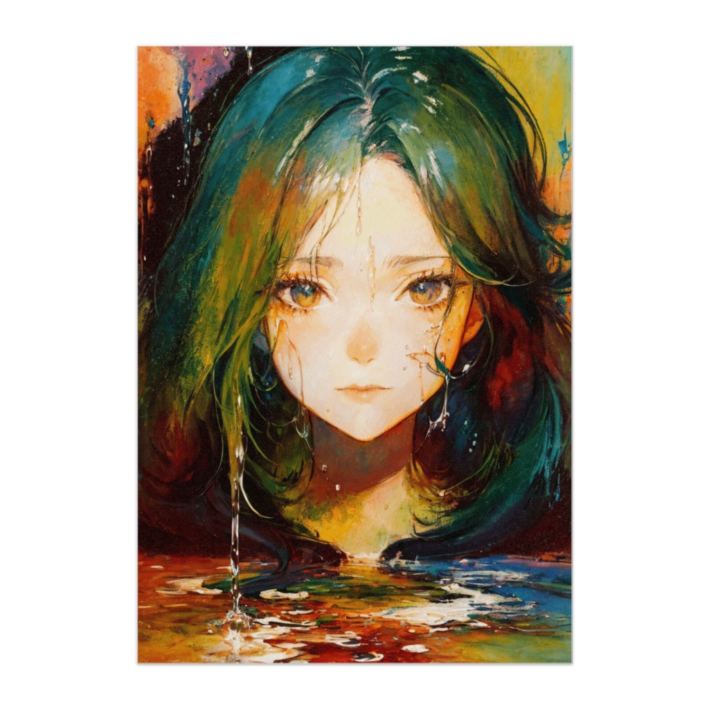 溶ける感情の肖像 ― 水彩油彩ミックス風ポートレート