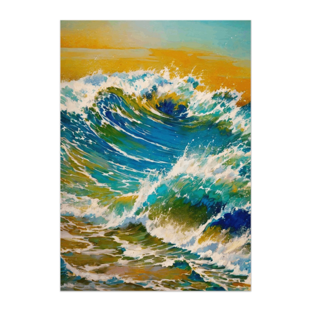 うねる波 ― 水彩油彩ミックス風 海のアート