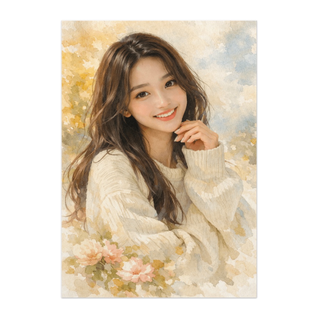 やさしい笑顔の水彩フローラル