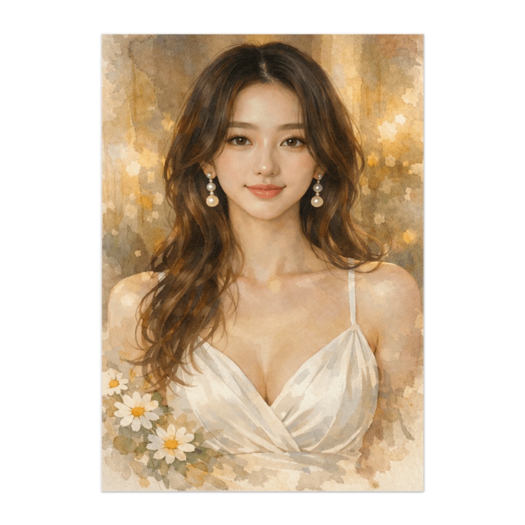 やさしい輝き ― 花と光の肖像（水彩風）