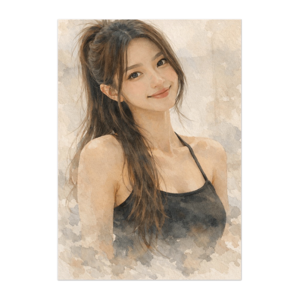 静かな微笑み ― 水彩ポートレート