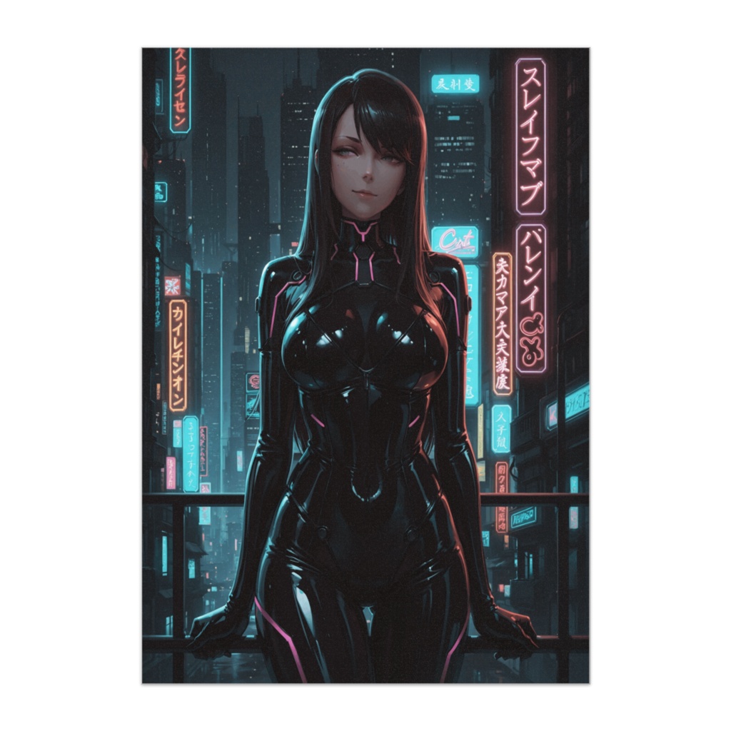 ネオンサイバー美女ポートレート風ポスター01