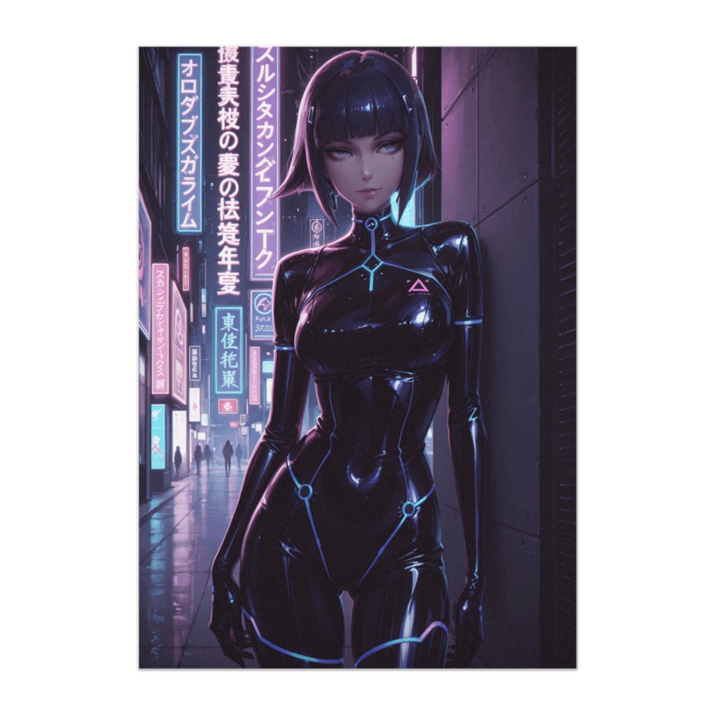 サイバーネオン都市の美女イラスト風ポスター02