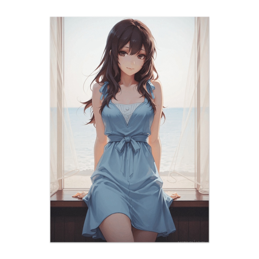海風の窓辺 ― ブルードレス透明感ポスター