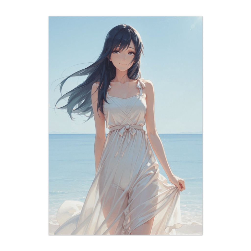 海辺に佇む白ワンピの女性ポスター