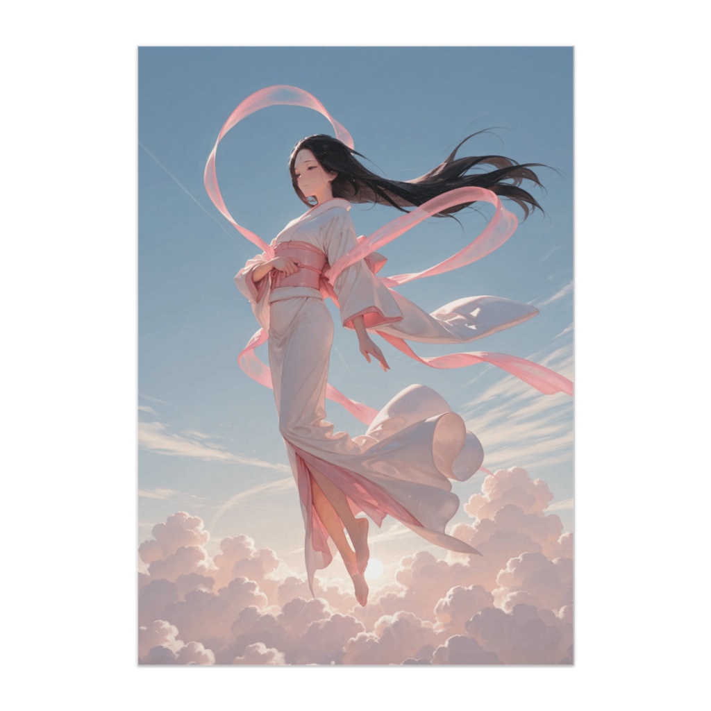 天空を舞う天女ポスター（幻想和風アート風）