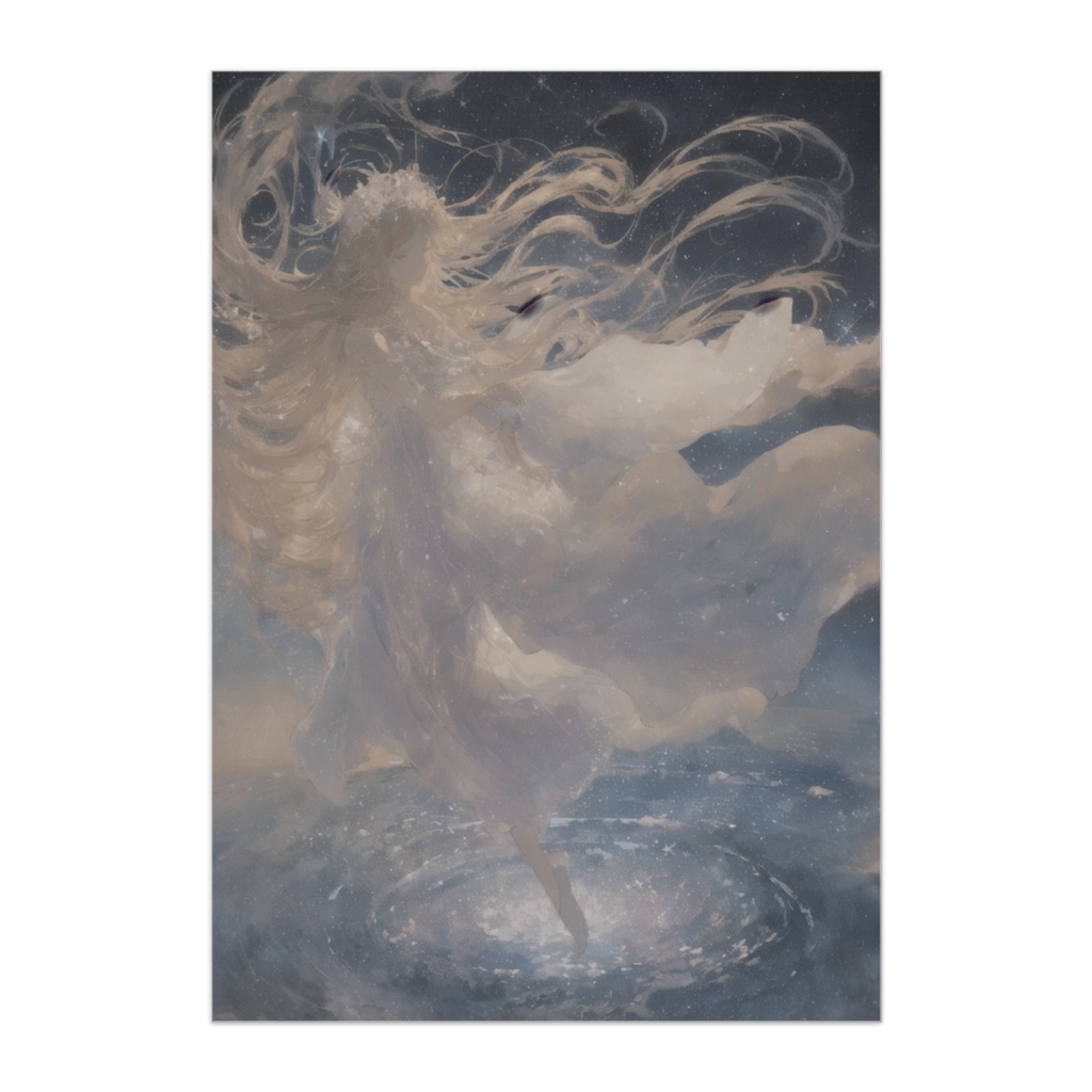 光の水面に舞う天女アートポスター