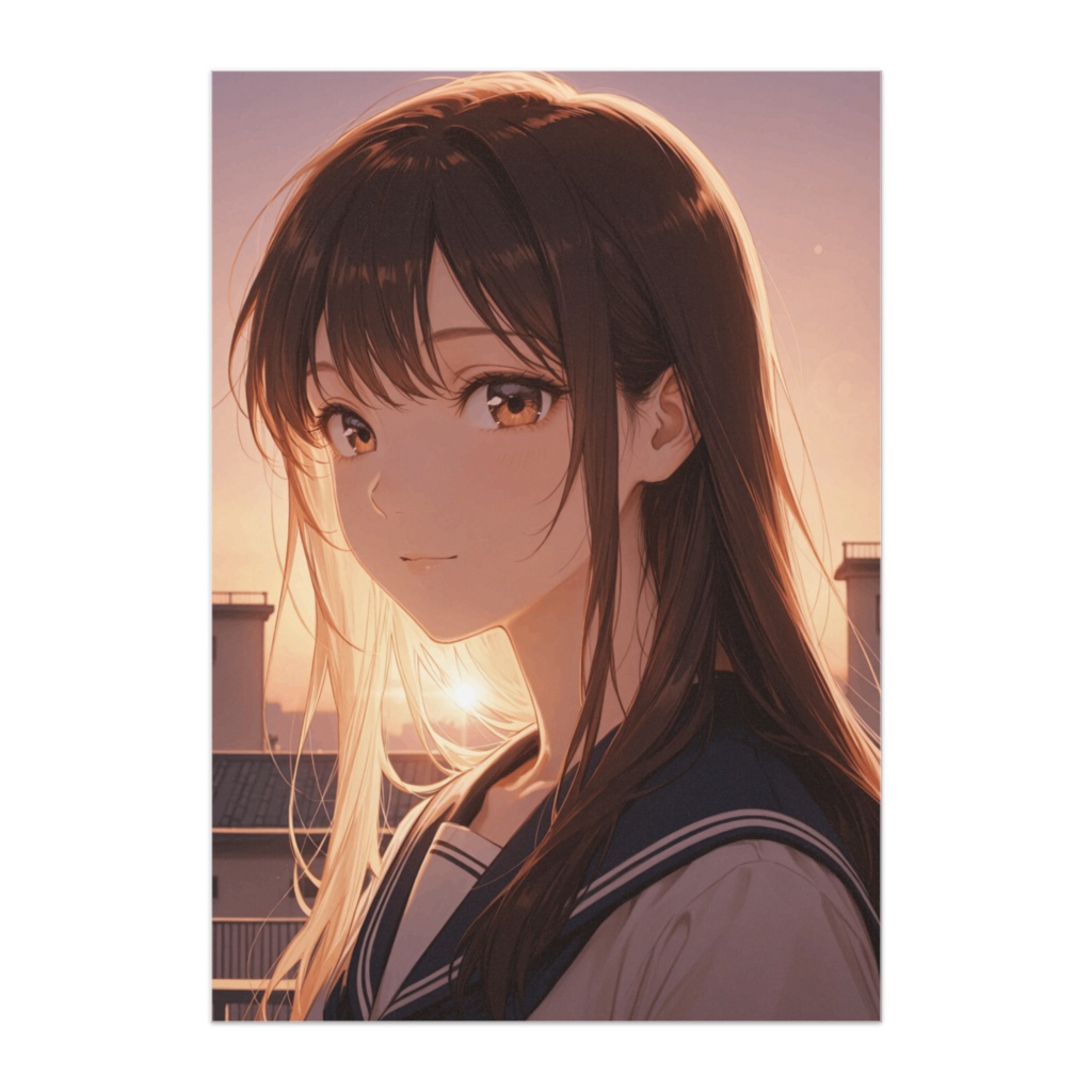 夕焼け屋上の透明感セーラー美少女ポスター