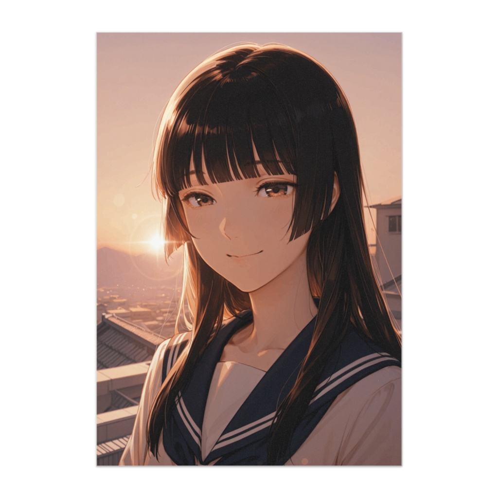 夕陽に微笑む姫髪セーラー美少女ポスター