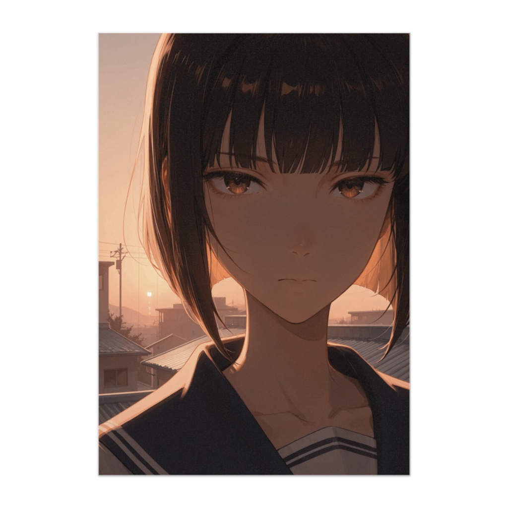 夕暮れ屋上のクールボブ美少女ポスター
