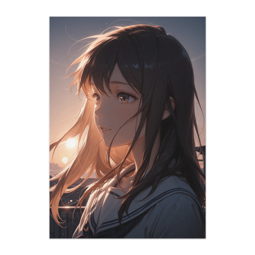 夕焼けの屋上に立つ少女 ― 光に包まれる青春ポスター