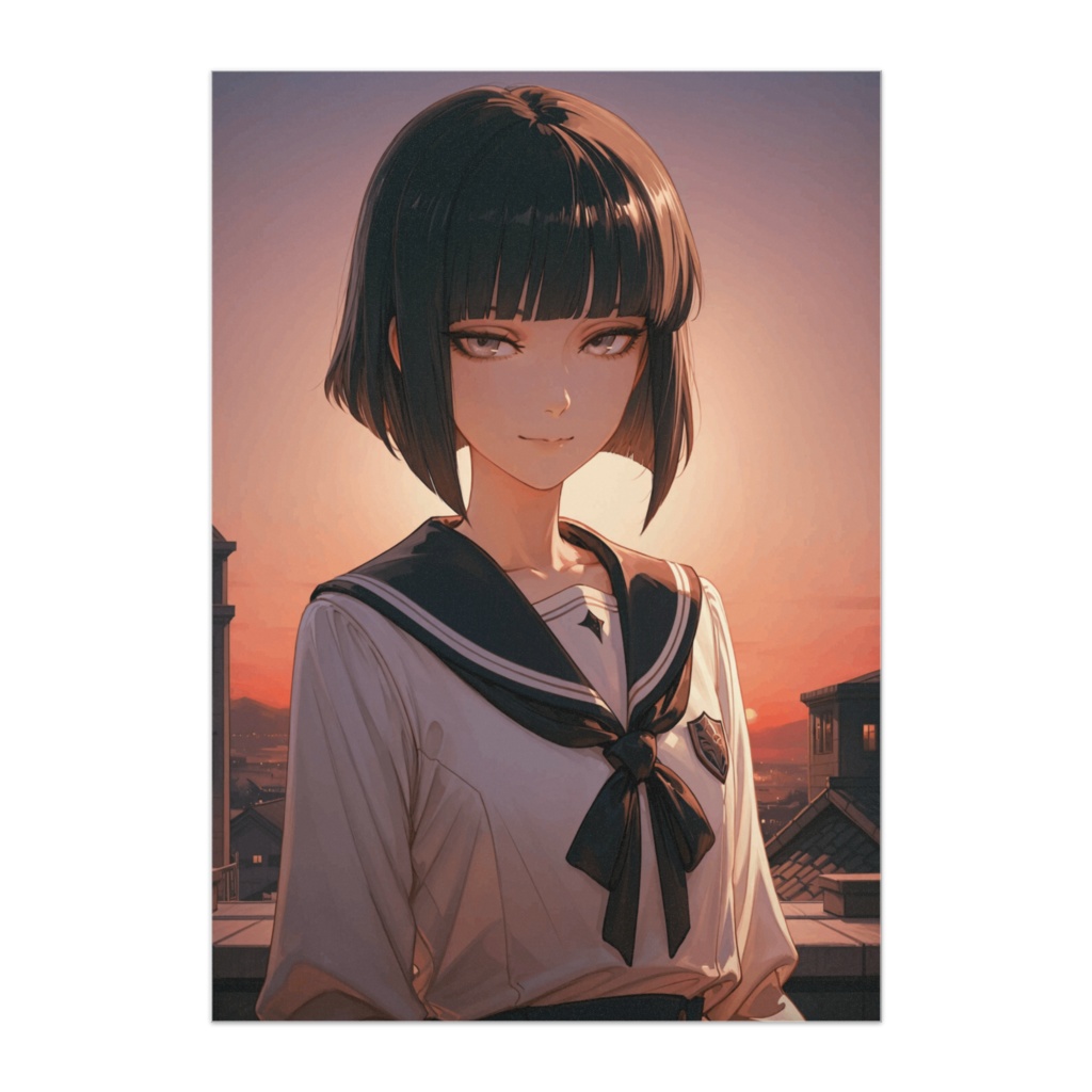 夕焼けに映えるクールボブの少女 ― モダン青春ポスター