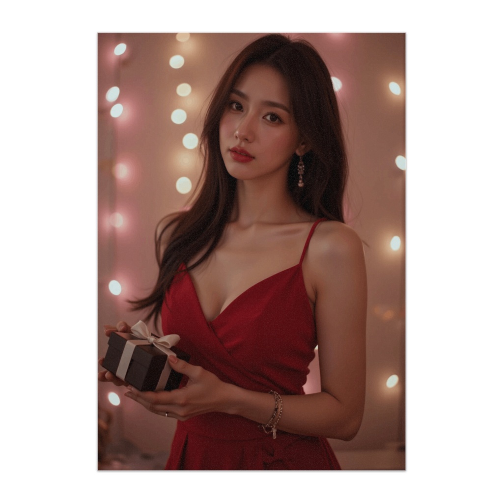 バレンタインレッドドレスの微笑みポスター