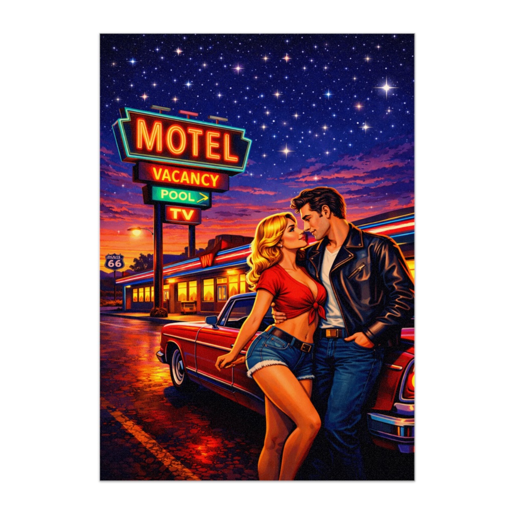 ネオンモーテルの夜 ― Route66ポップアートポスター
