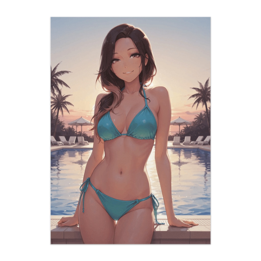 リゾートプールの夏美女ポスター
