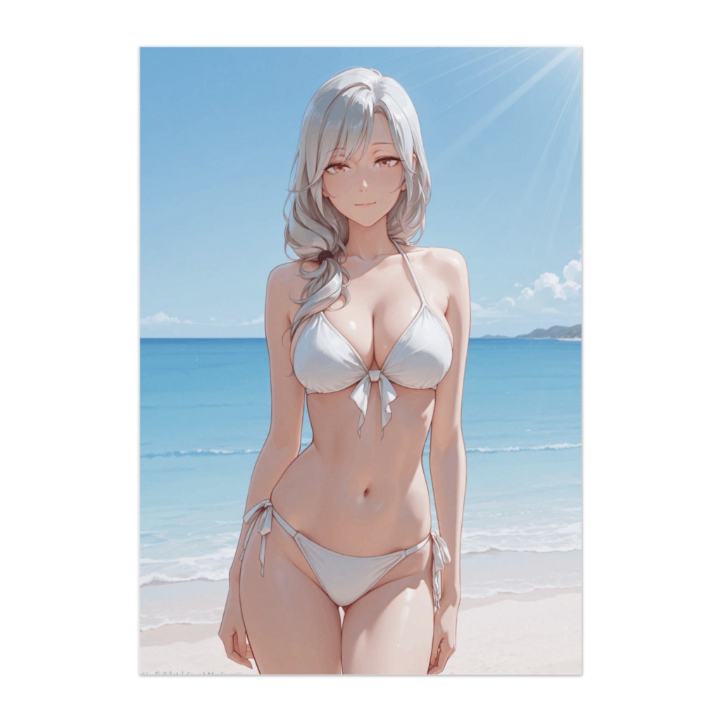 ホワイトビキニ透明感ビーチポスター 清涼感アート作品