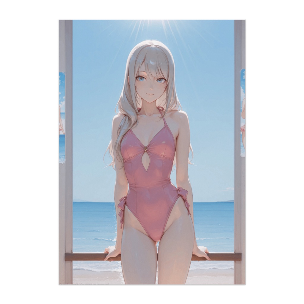 サマーピンク水着・海辺の透明感ポスター
