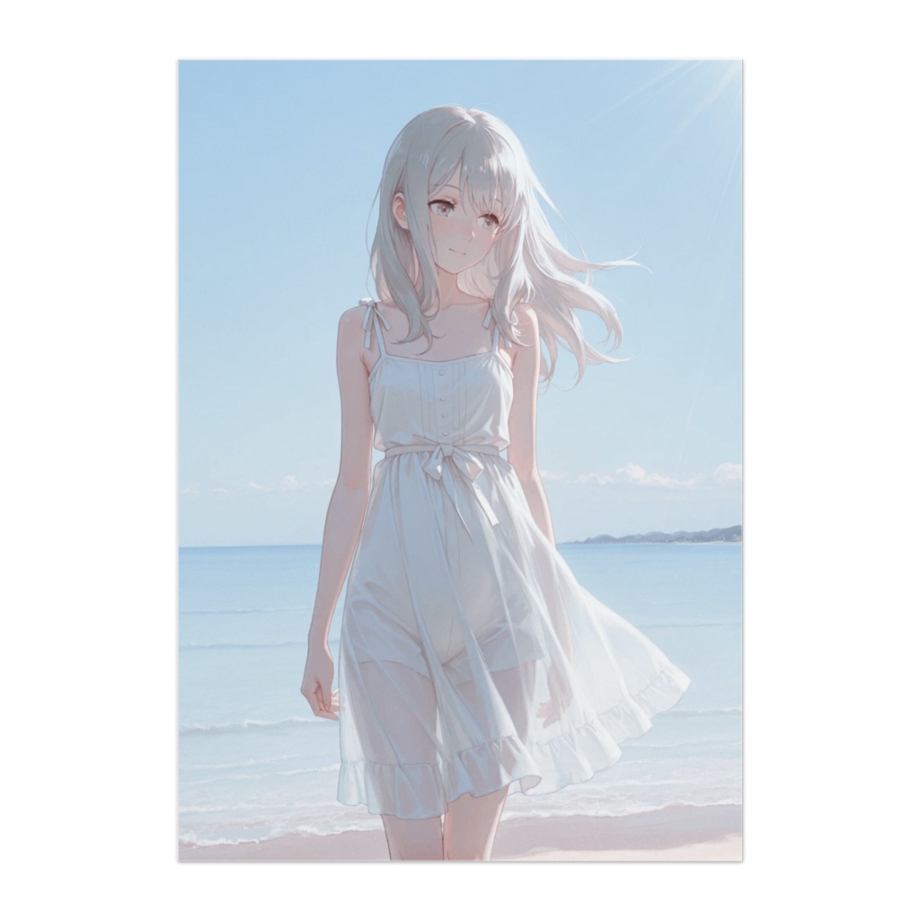 透明感サマードレスの彼女|海辺の光ポスター