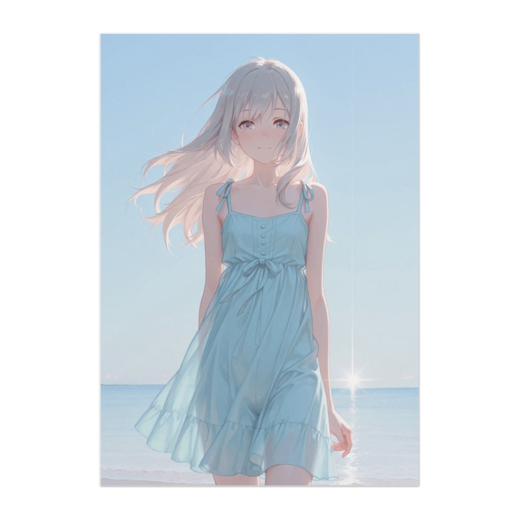 サマーブルーの透明感少女|海風アートポスター