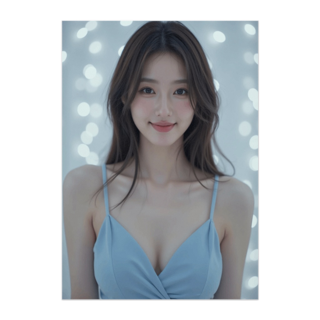 ブルードレス幻想ライトの透明感美女ポスター