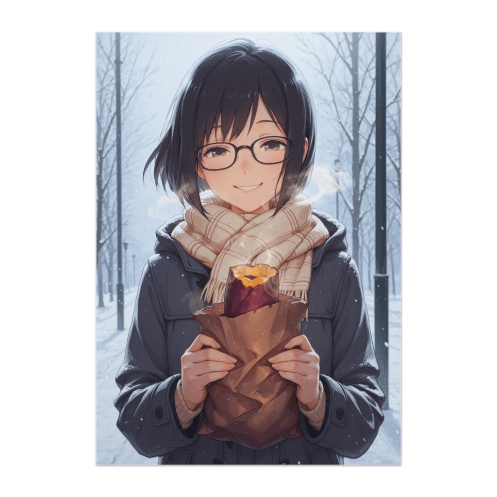 冬の幸せ時間｜焼き芋とメガネ美少女アートポスター