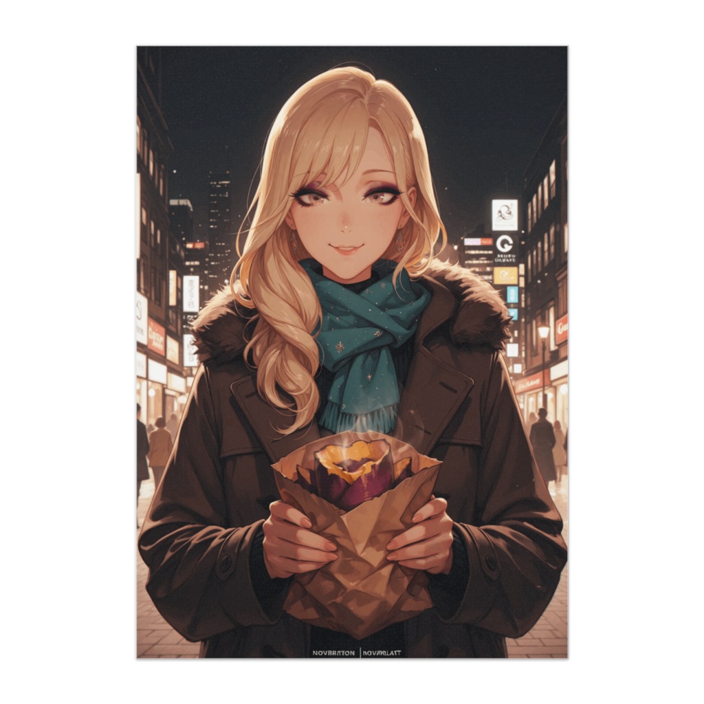 都会の夜と焼き芋のぬくもり|ハイセンス美女アートポスター