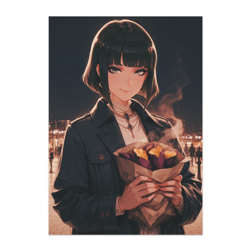 クール美女の冬のひととき｜焼き芋ギャップアートポスター