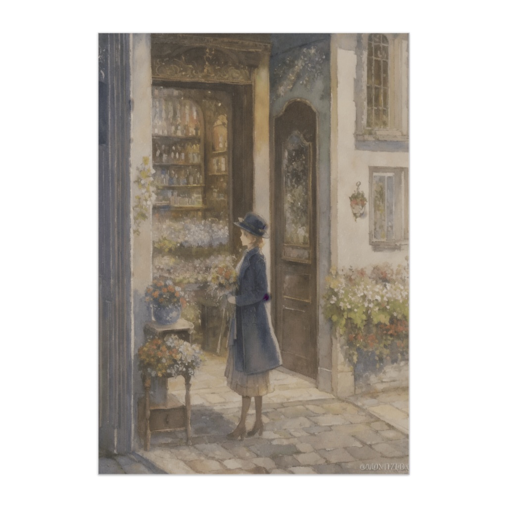 花屋のある街角風ポスター