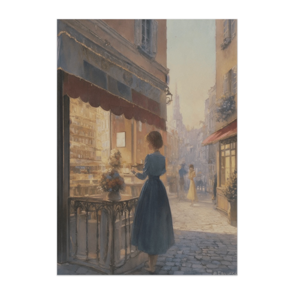 夕暮れ街角カフェ風ポスター