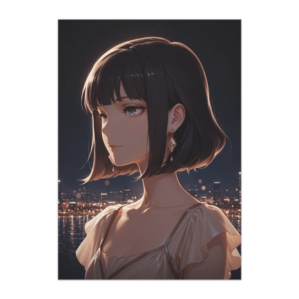 ショートボブ透明感ポートレート 夜景アート