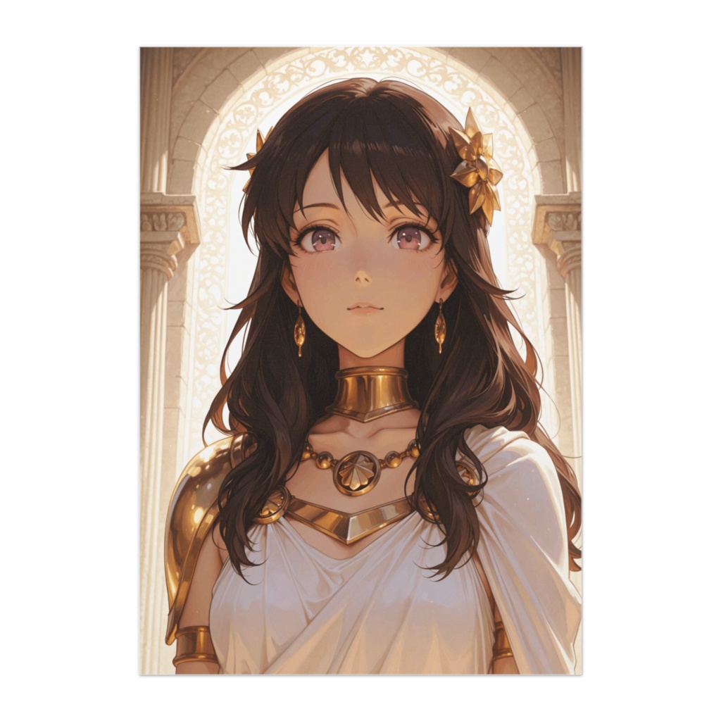 神殿の光に包まれた気品ある女性ポスター