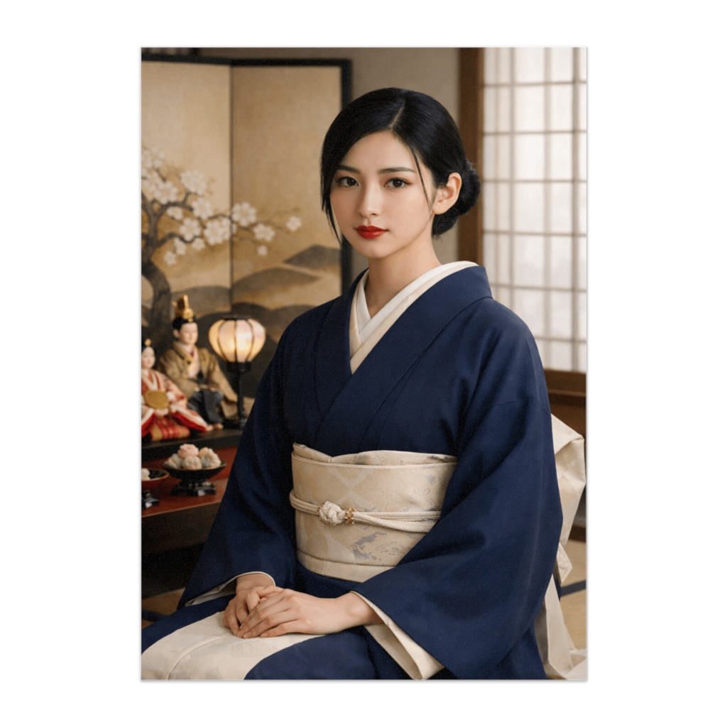 モダン和装 清楚美人ポスター｜ひな祭り和風ポートレート