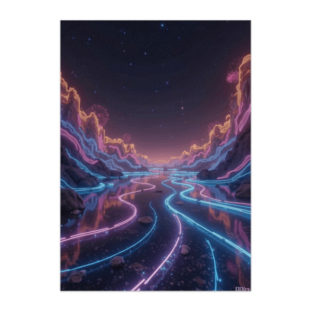 ネオン幻想リバー風景ポスター