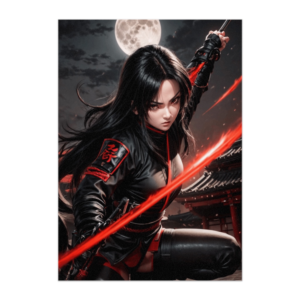 月夜に舞うくノ一アクションポスター風アート