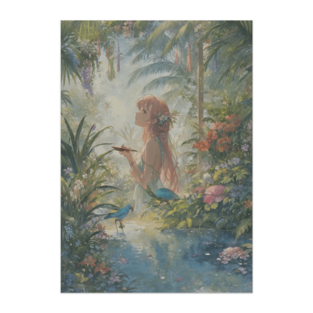 南国ガーデンとオウムの幻想ポスター