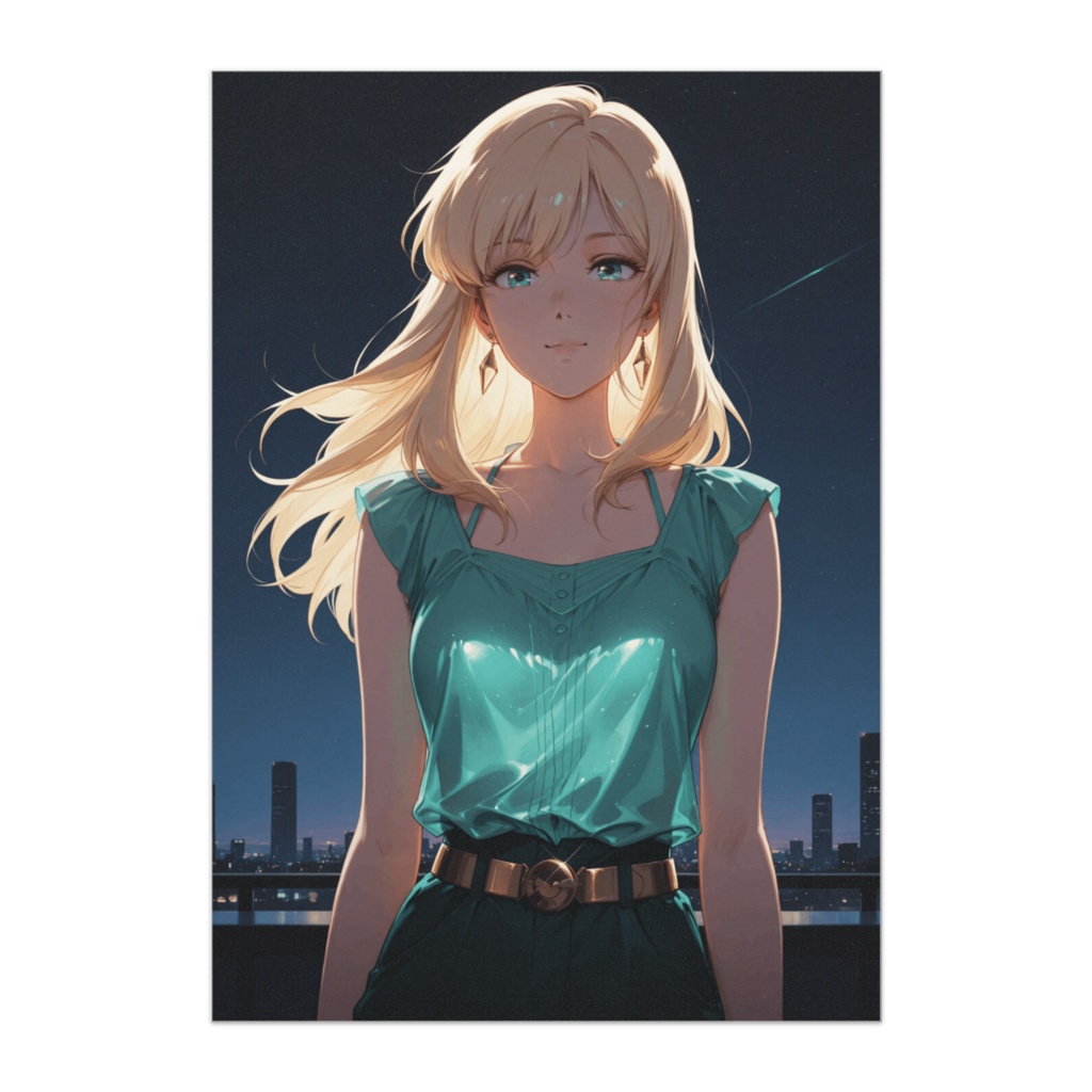 エメラルド都会レトロポスター(アニメイラスト風)