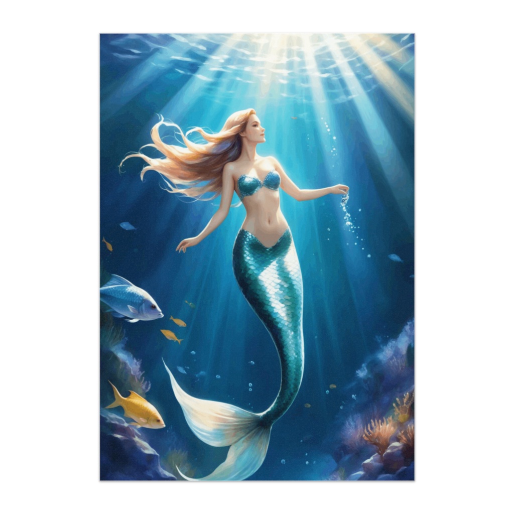 光に導かれる人魚 ― 幻想海中アートポスター